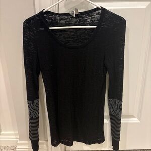 BKE Black Long Sleeve Top with Patterned Sleeves
